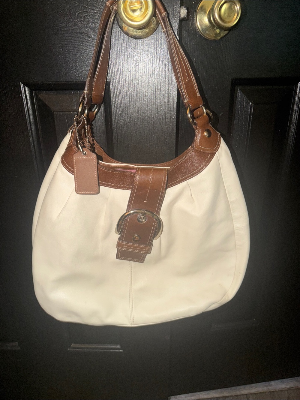 Coach Cream Hobo with Brown Leather Trim